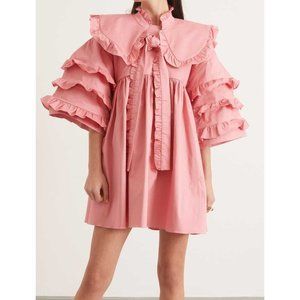 KIKA VARGAS Dorothea Pink Ruffled Frill Babydoll Dress Size XS NWT